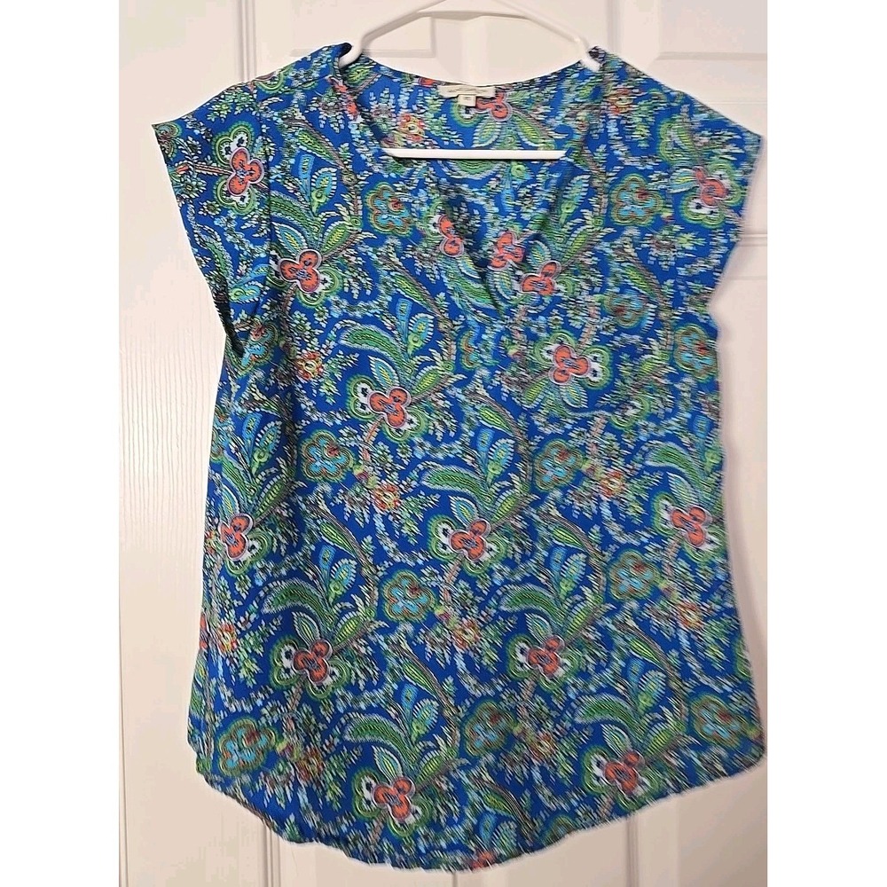 Anne Carson Womans Short‎ Sleeve Size XS Paisley Florial Design Blue, Multicolor - Picture 2 of 6